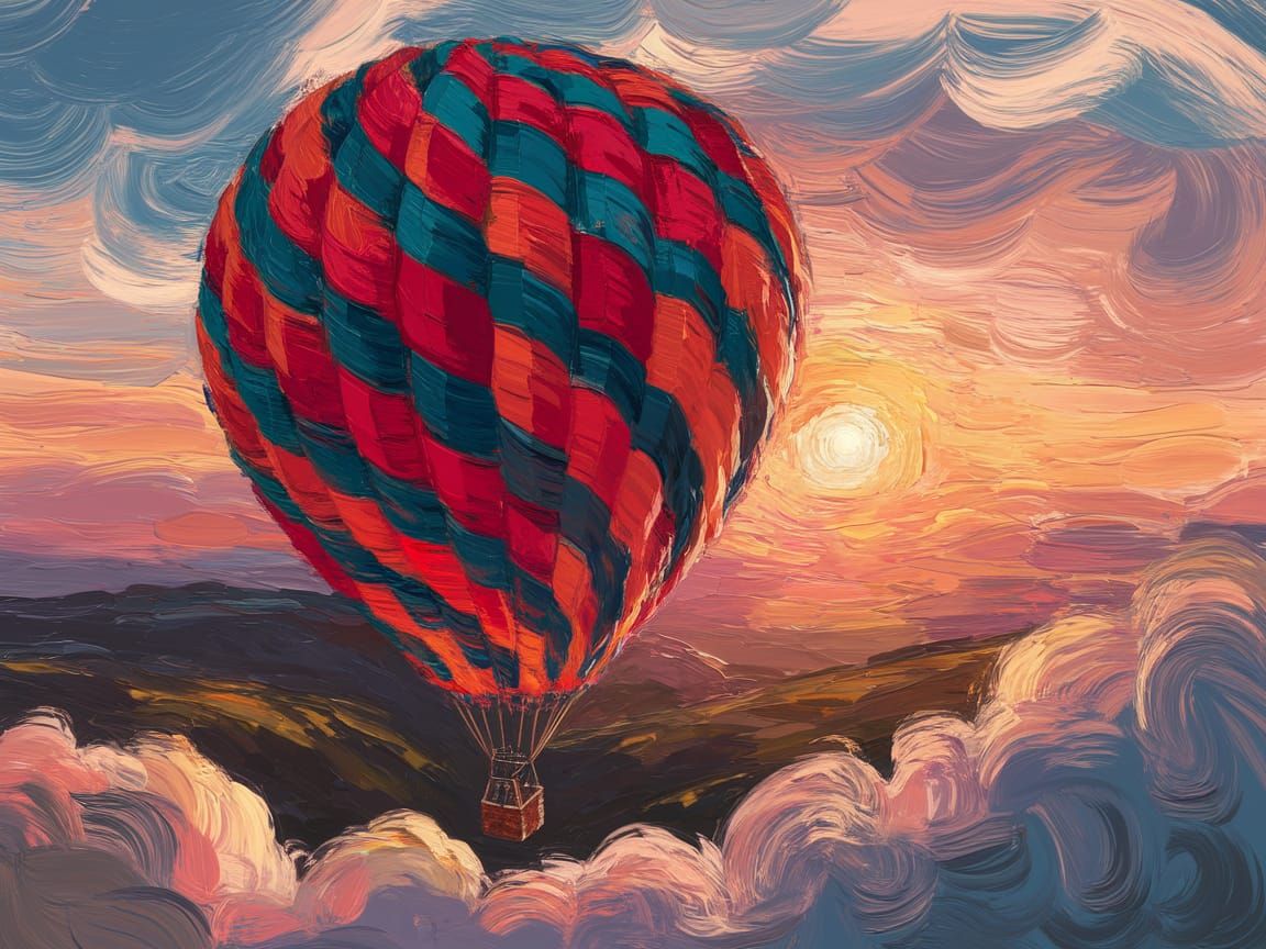 Vibrant Hot Air Balloon Sunset in Impressionist Style