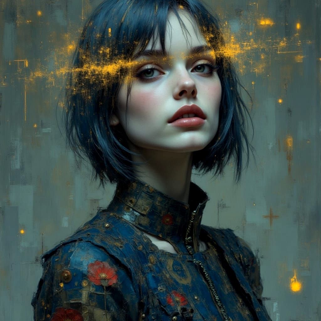 Portrait with Storm Grey, Blue, and Ochre Palette