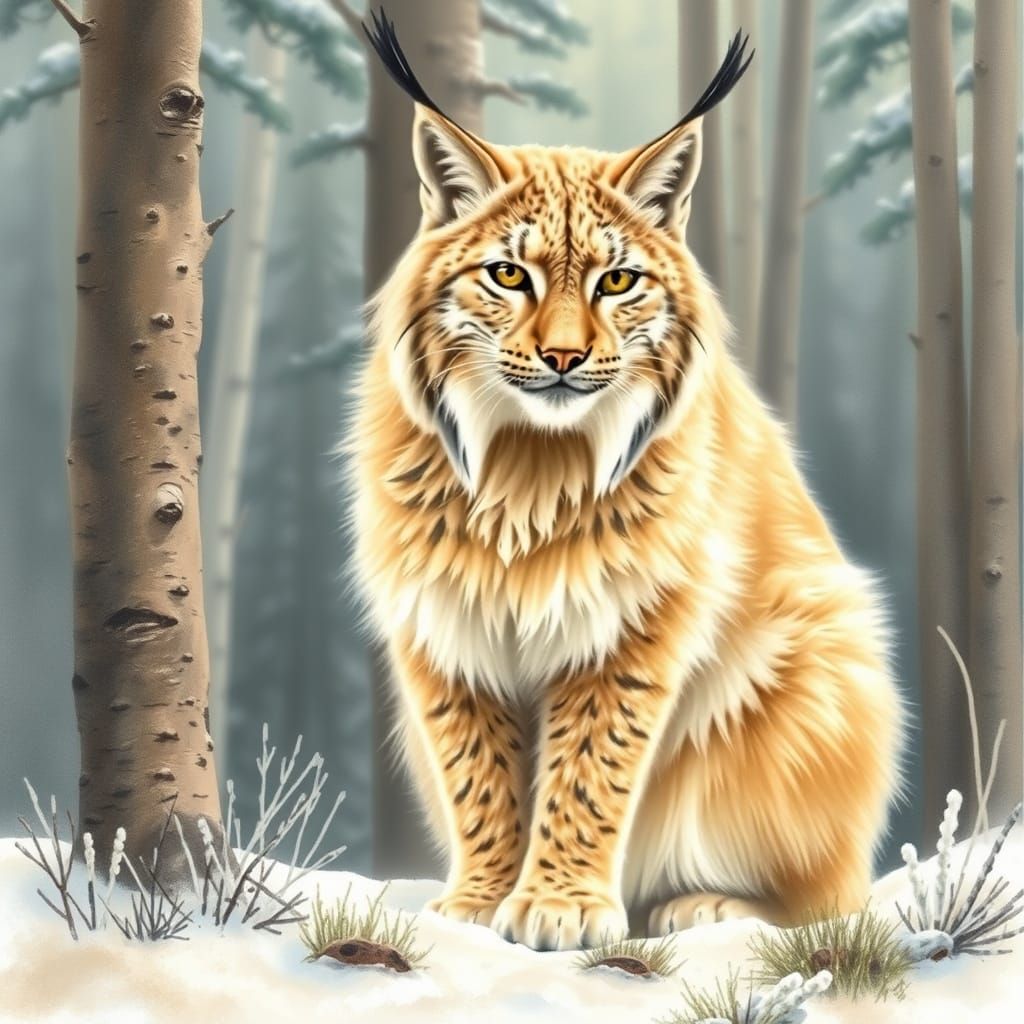 Pastel Drawing of a Canadian Lynx in Forest