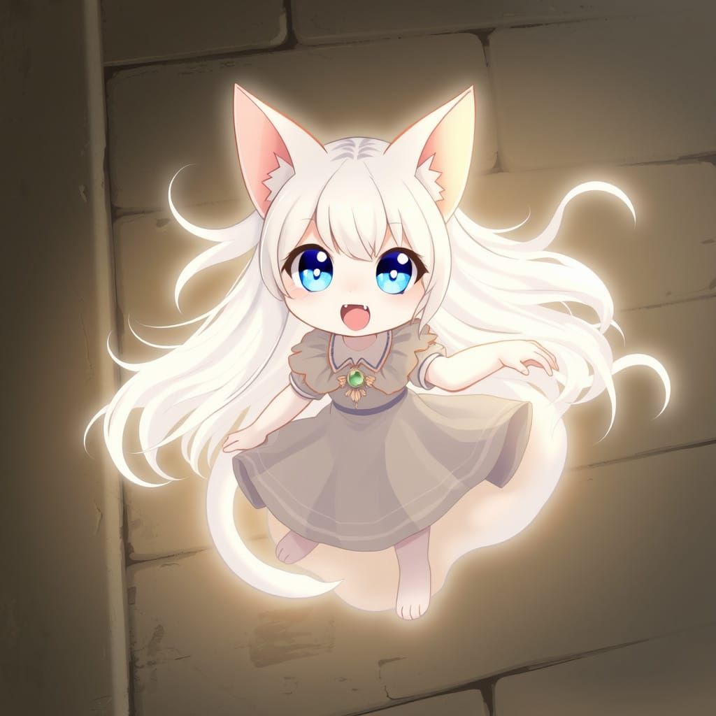 Ghostly Anime Catgirl Lost in Ancient Wall