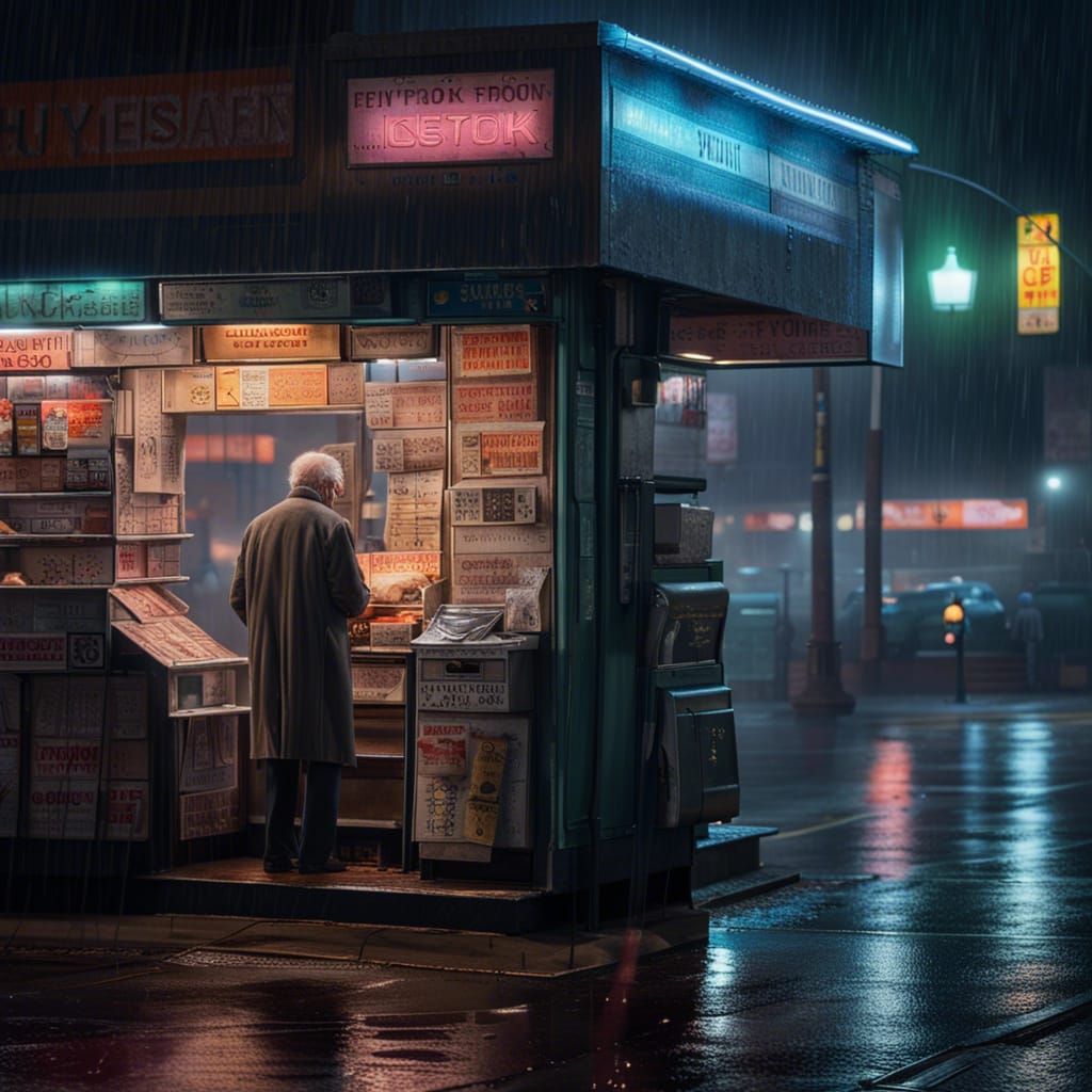 A newsstand in NYC at night