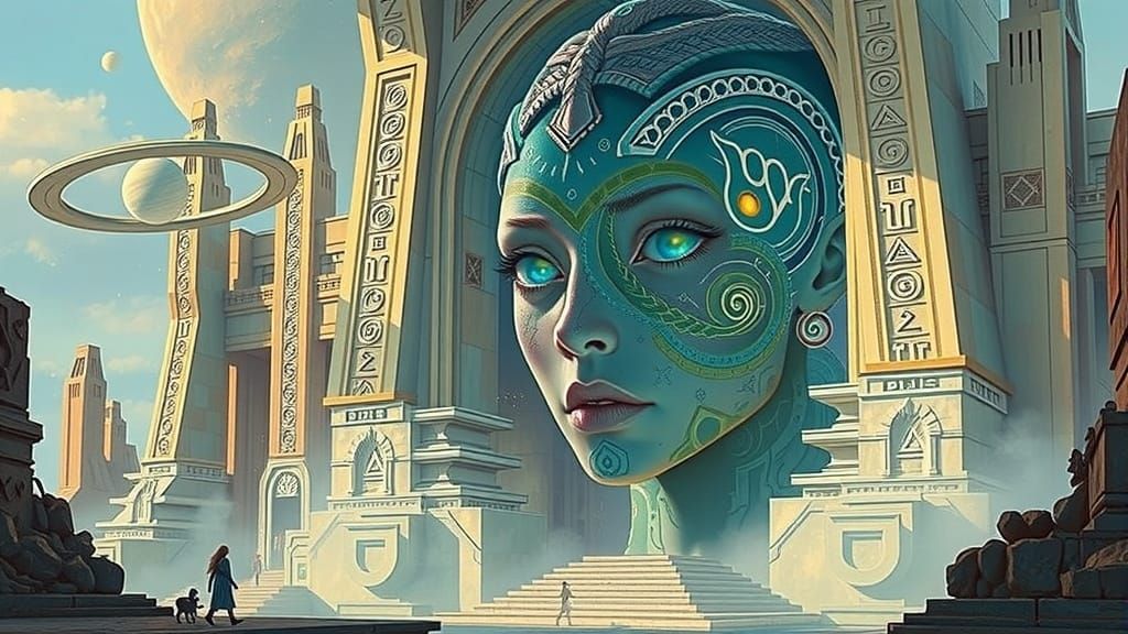 Alien Woman with Opal Skin in Futuristic Starbase