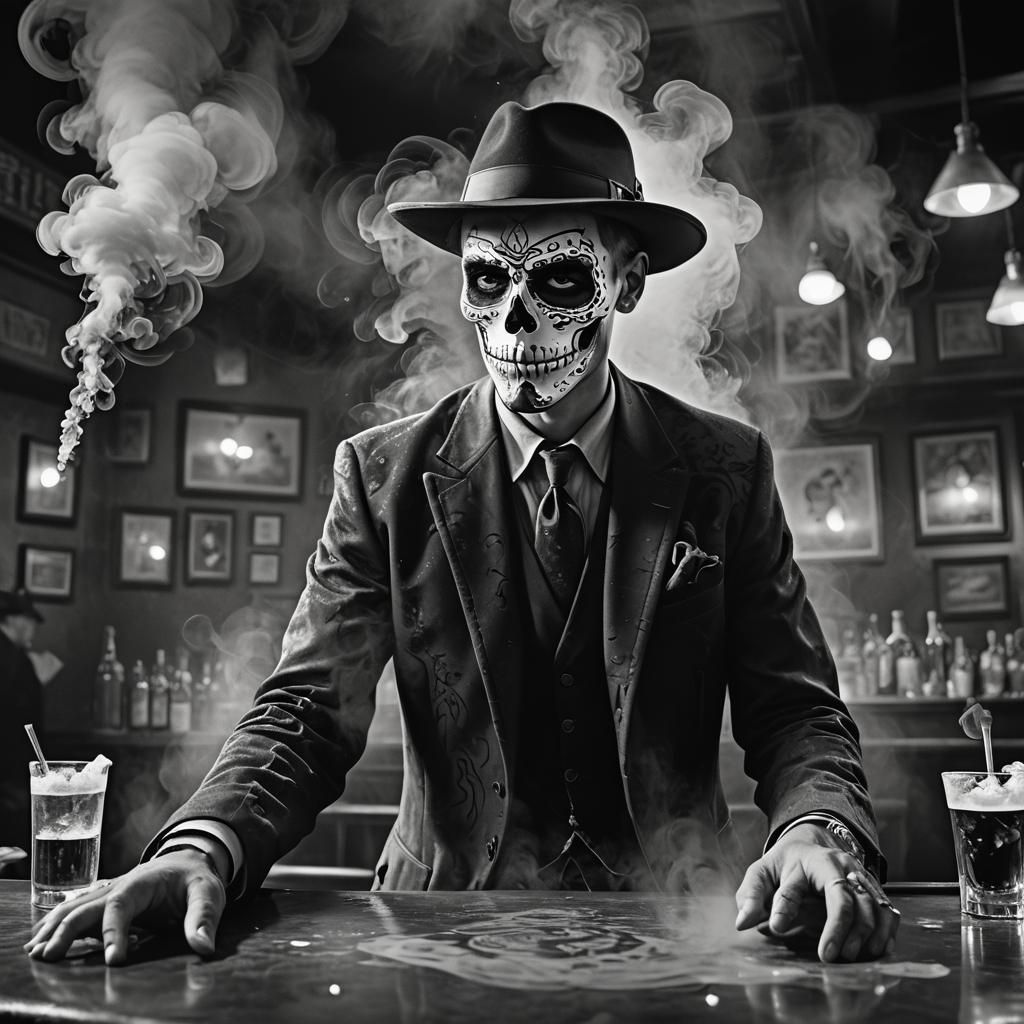 Sugar Skull Gangster in Film Noir Style