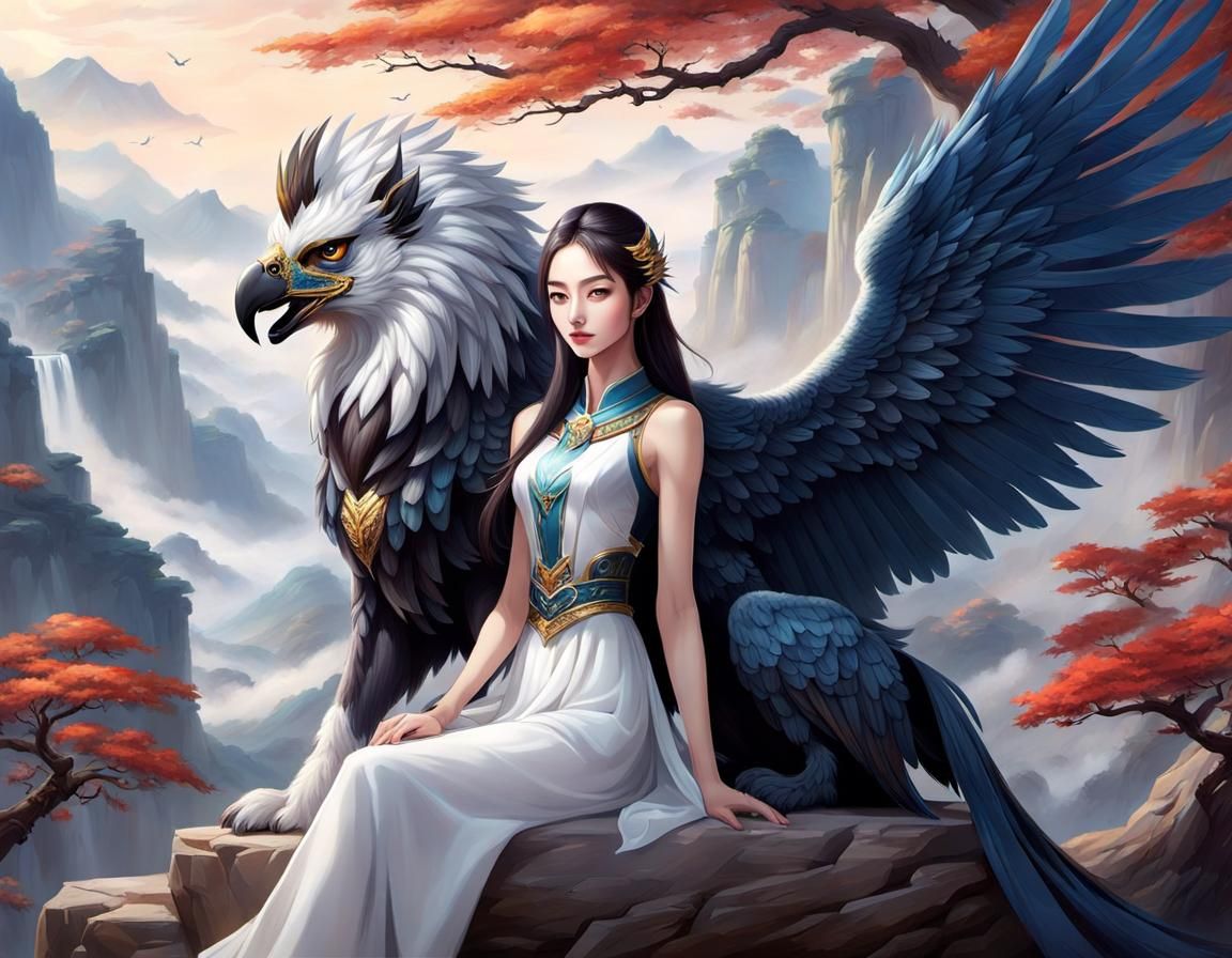 A young lady and her Griffon