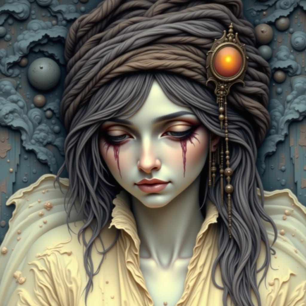 Weary Holy Woman in Moonlit Vigil