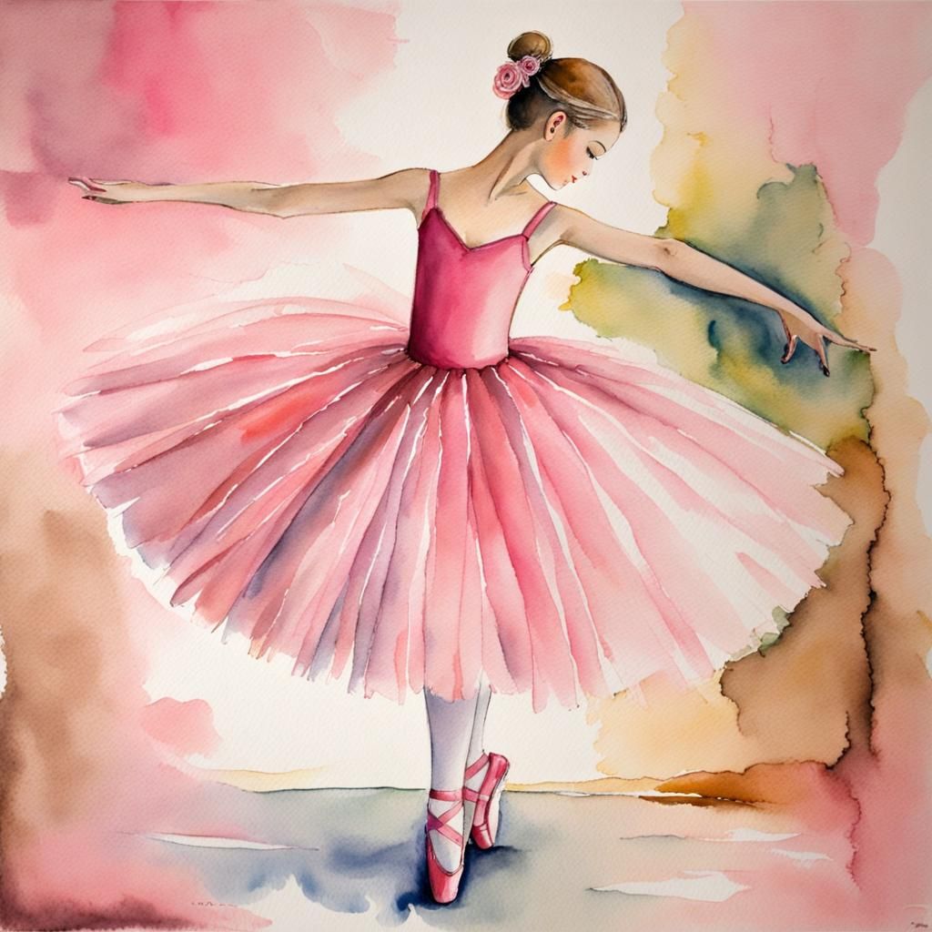 Ballerina in Pink Tutu: Whimsical Watercolor Art