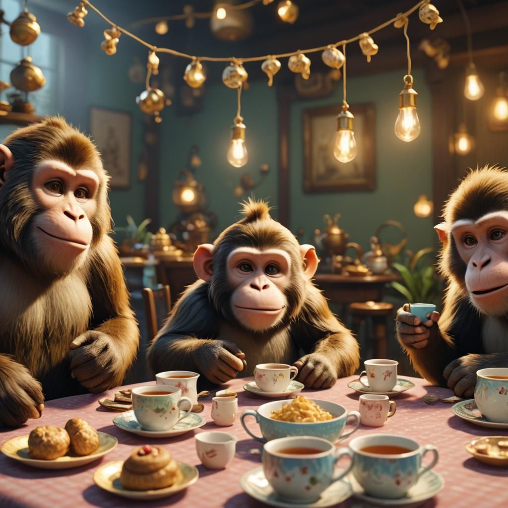 Monkeys Tea Party in Vibrant 3D Animation