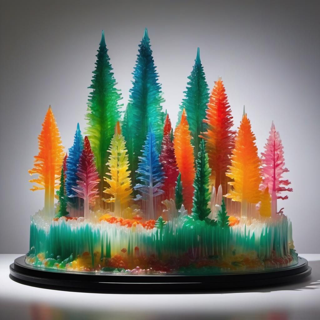 Colorful Gelatin Forest Sculpture with Light Reflections