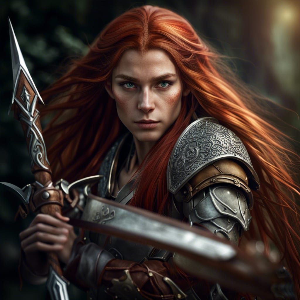 Hyperrealistic Elf Warrior with Red Hair