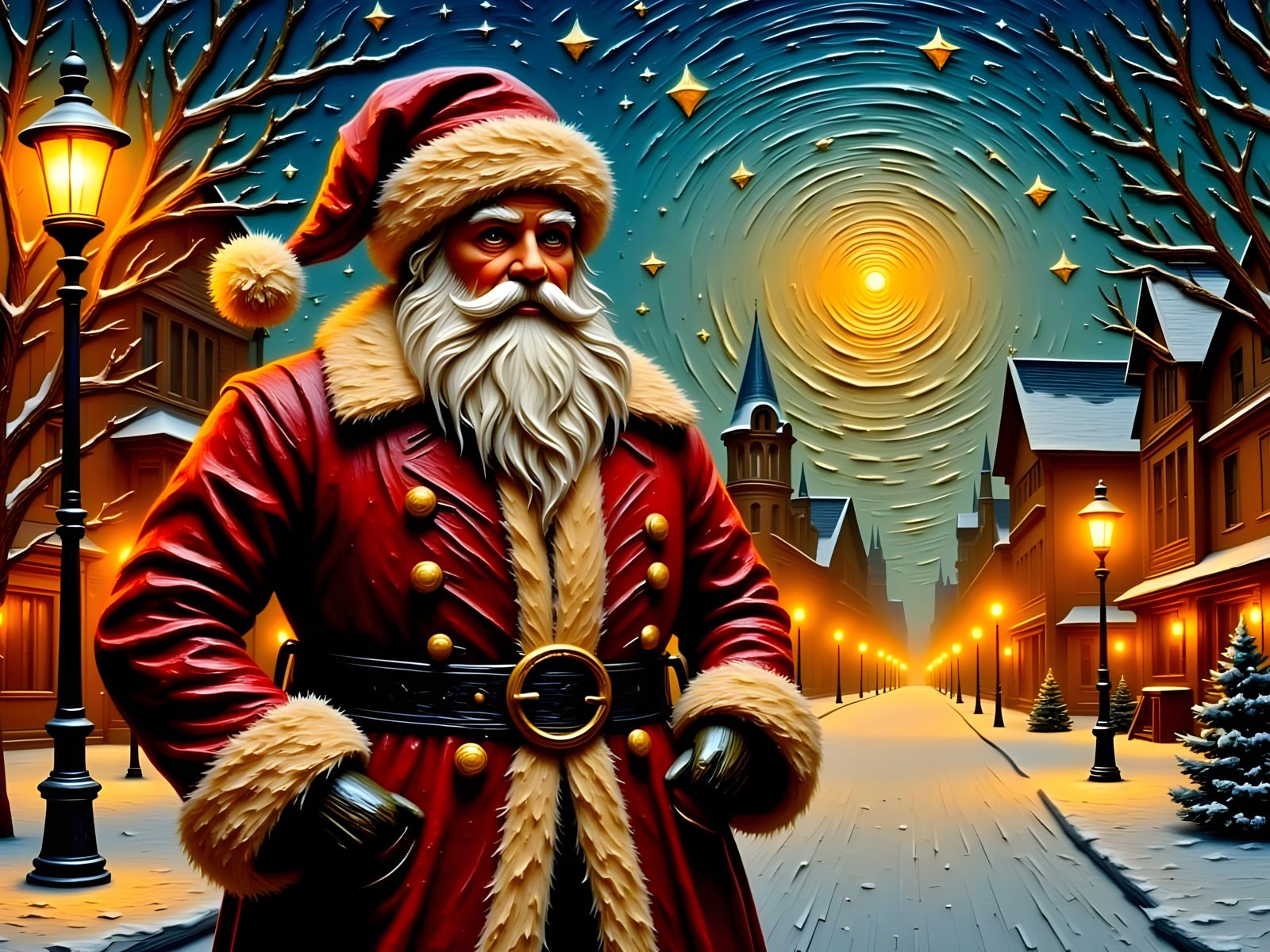 Victorian Santa Claus with Sleigh in Winter Wonderland