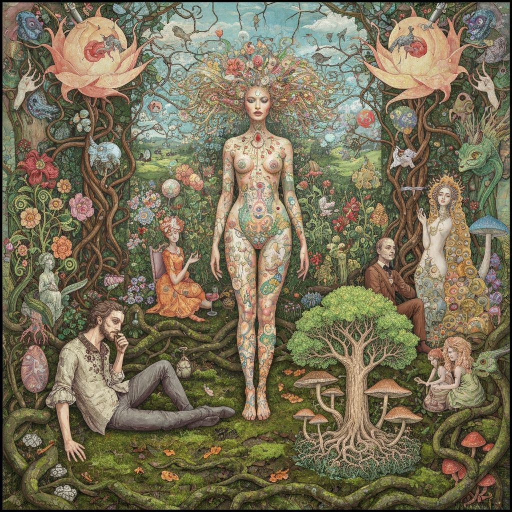 Bioluminescent Garden Party in Psychedelic Style