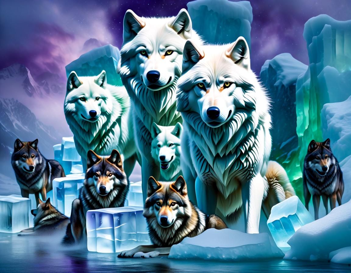 Frozen Knight and Ice Wolves in Hyperrealistic Style