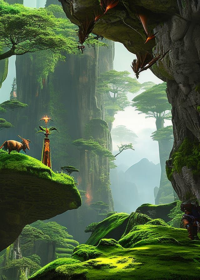 Pandora-like Landscape with Bioluminescent Plants