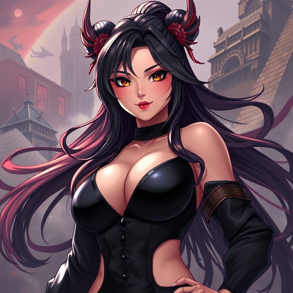 Curvy Goddess with Dominating Presence in Anime-Inspired Bla...
