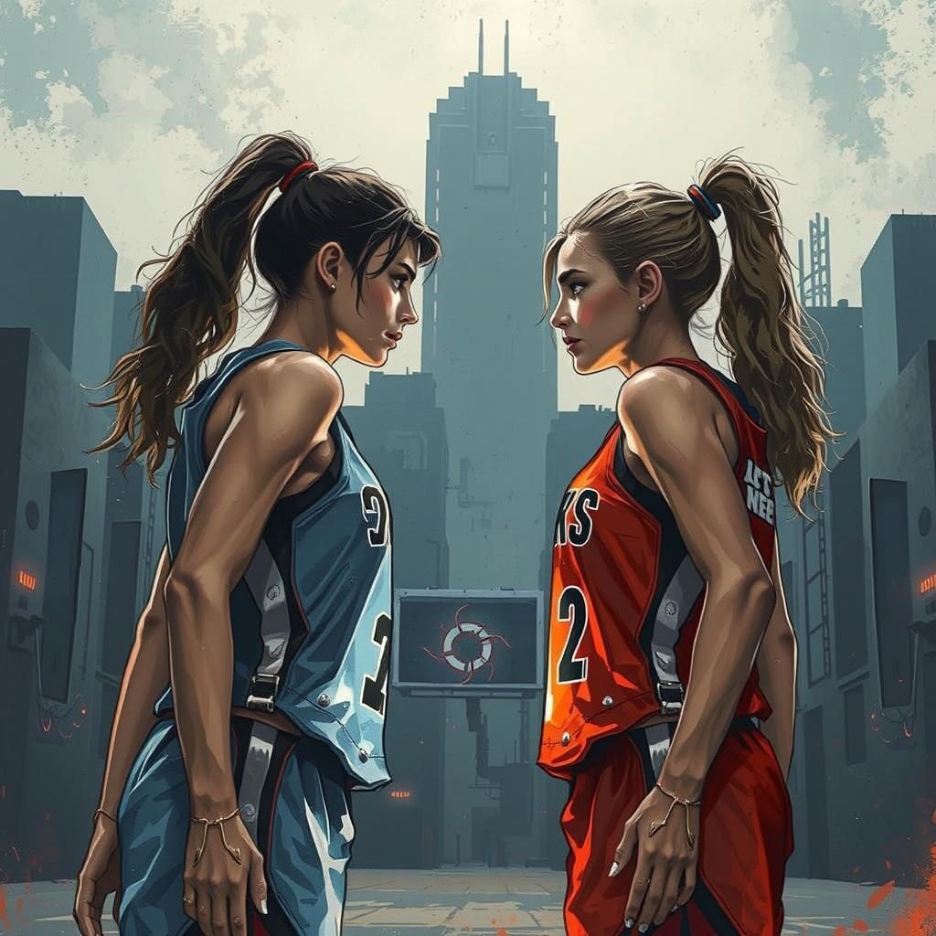 Dramatic Face-Off in Neon-Lit Alleyway