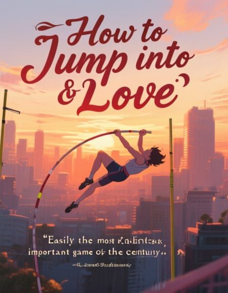 Pole Vaulter Soaring Over Cityscape at Sunset