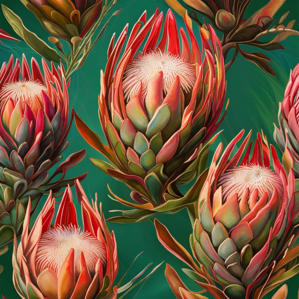 Abstract Wild Protea Flower in Complementary Colors