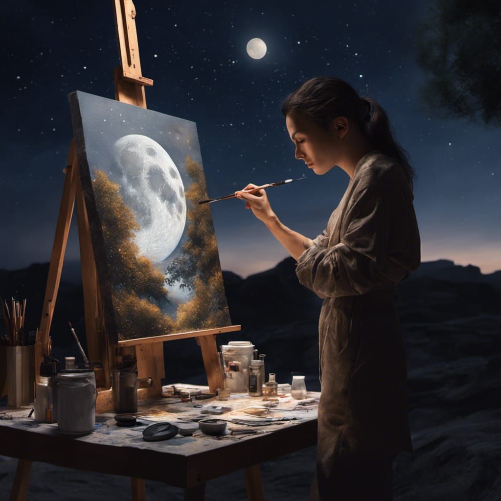 Epic Moonlit Painting of a Model Outdoors