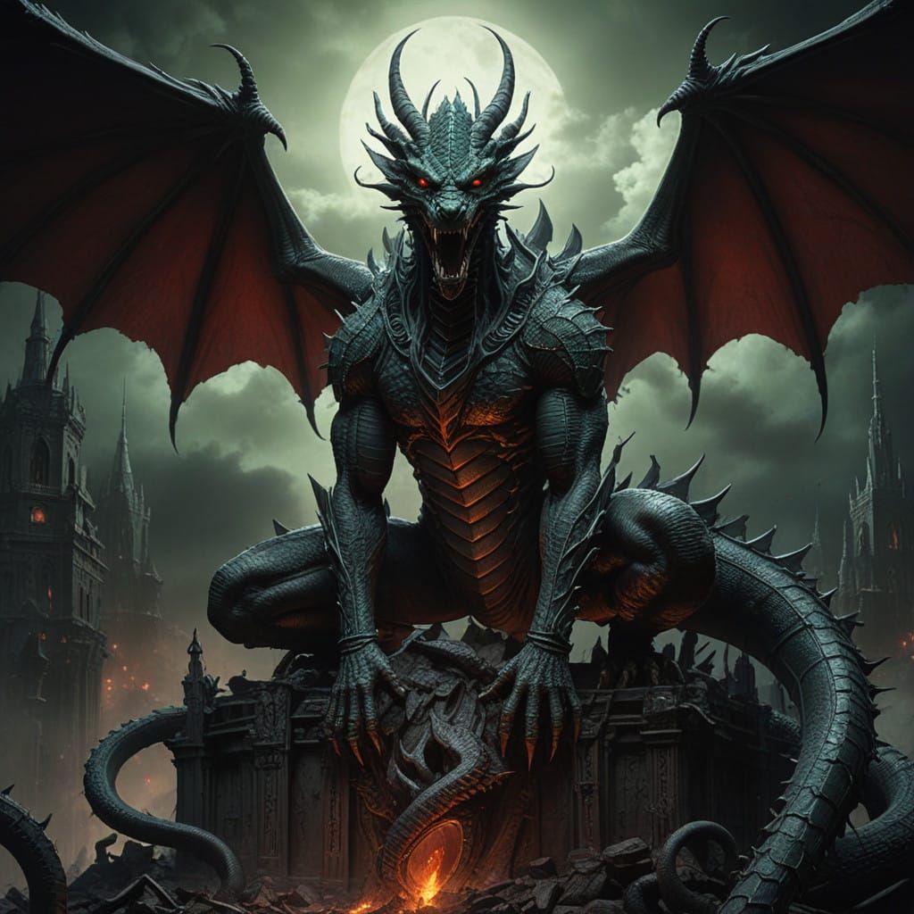 Haunting Dark Fantasy God Hand Shenron in Macabre Style