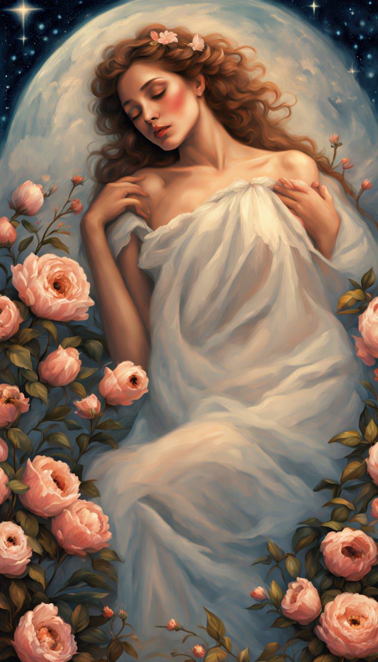 Romantic Kiss Under Stars with Flowers