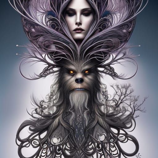 Gothic Wookiee Spirit Form in Rich Fantasycore Style