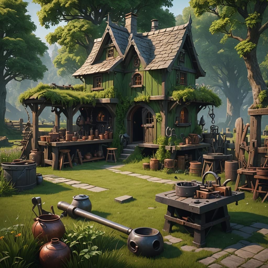 Fantasy Blacksmith Workshop: Detailed Matte Painting
