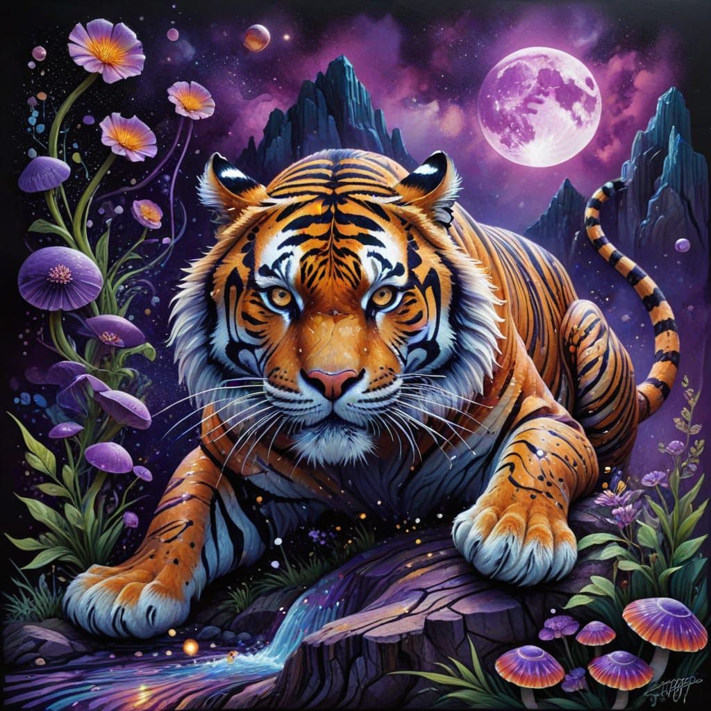 Vibrant Tiger in Dreamlike Galaxy