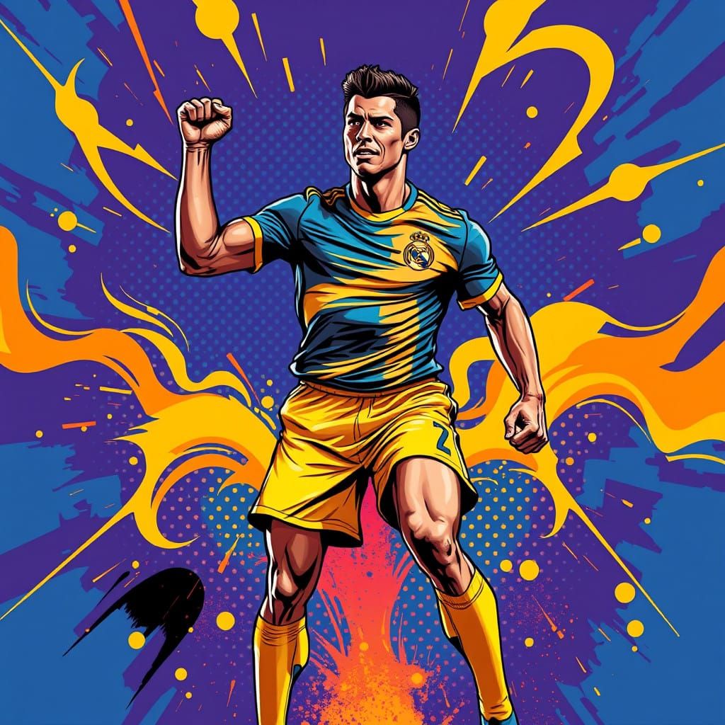 Dynamic Pop Art Cristiano Ronaldo as Comic Book Hero
