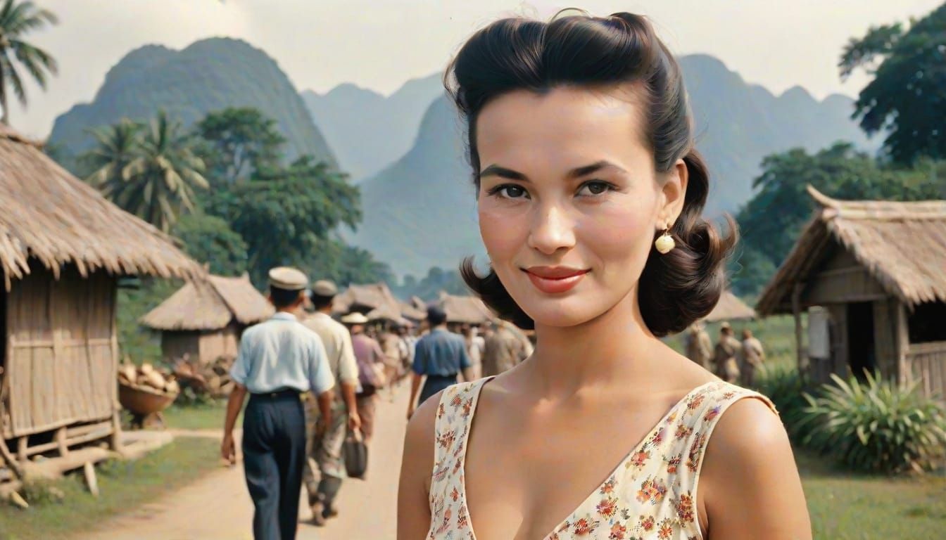 Elegant Frenchwoman in 1953 Indochina