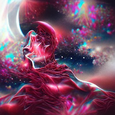 Crimson Immersion: A Holographic Cosmic Illustration