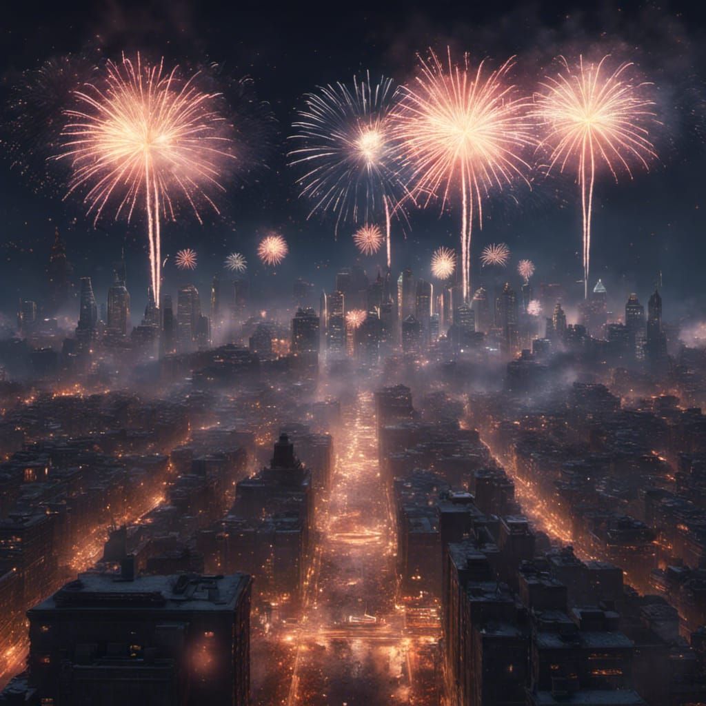 New Year Fireworks Over City: 3D Game Cinematic