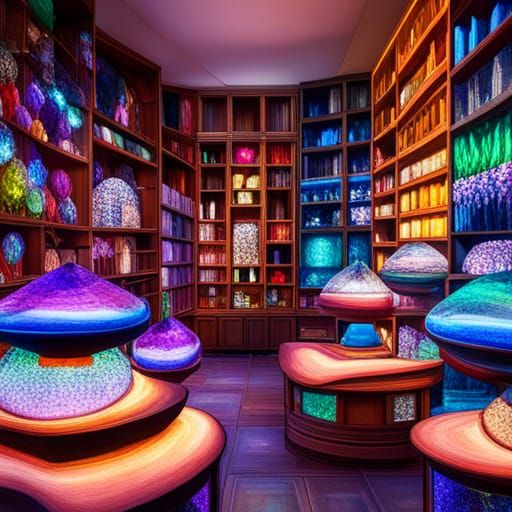 Sparkling Crystals and Gemstones in an Abstract Store