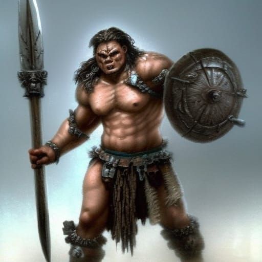 Half-Orc Barbarian in Ethereal Fantasycore Style