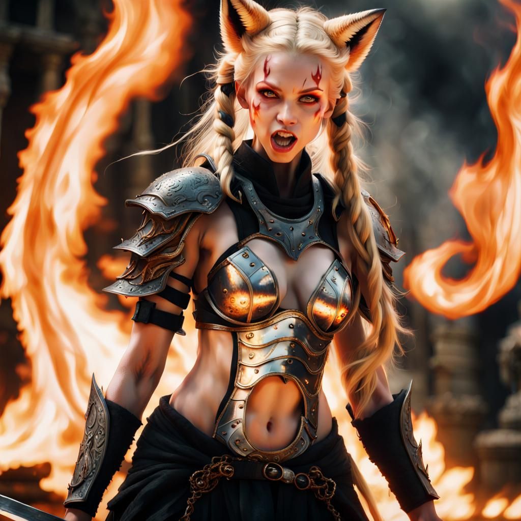 Kitsune Goddess of Hell with Divine Sword