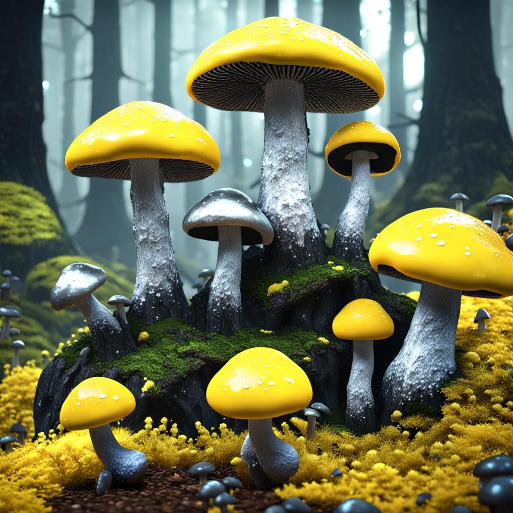 Yellow Slime in Black and Silver Mushroom Forest