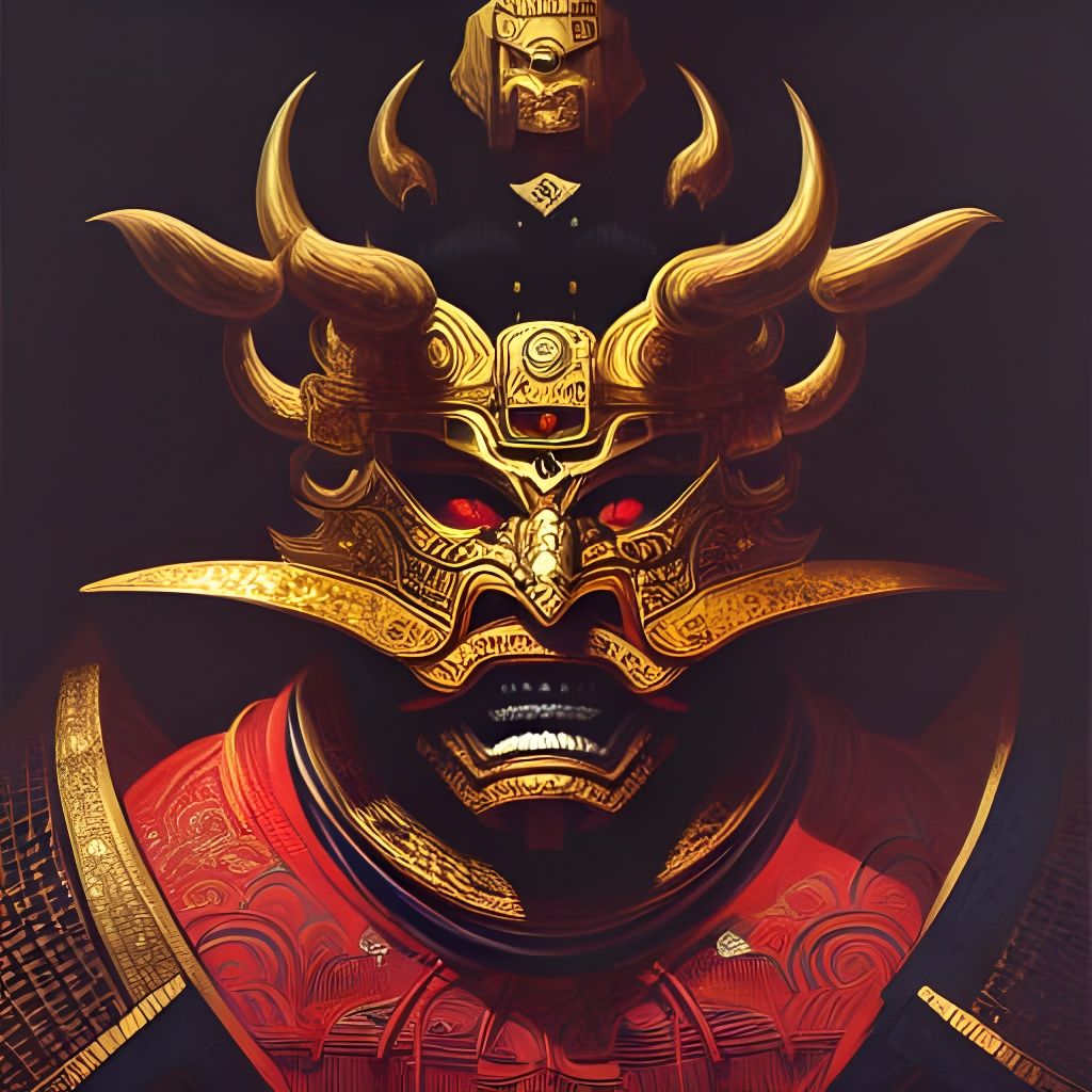 Japanese Masked Ruler Portrait in Dark Fantasy Style