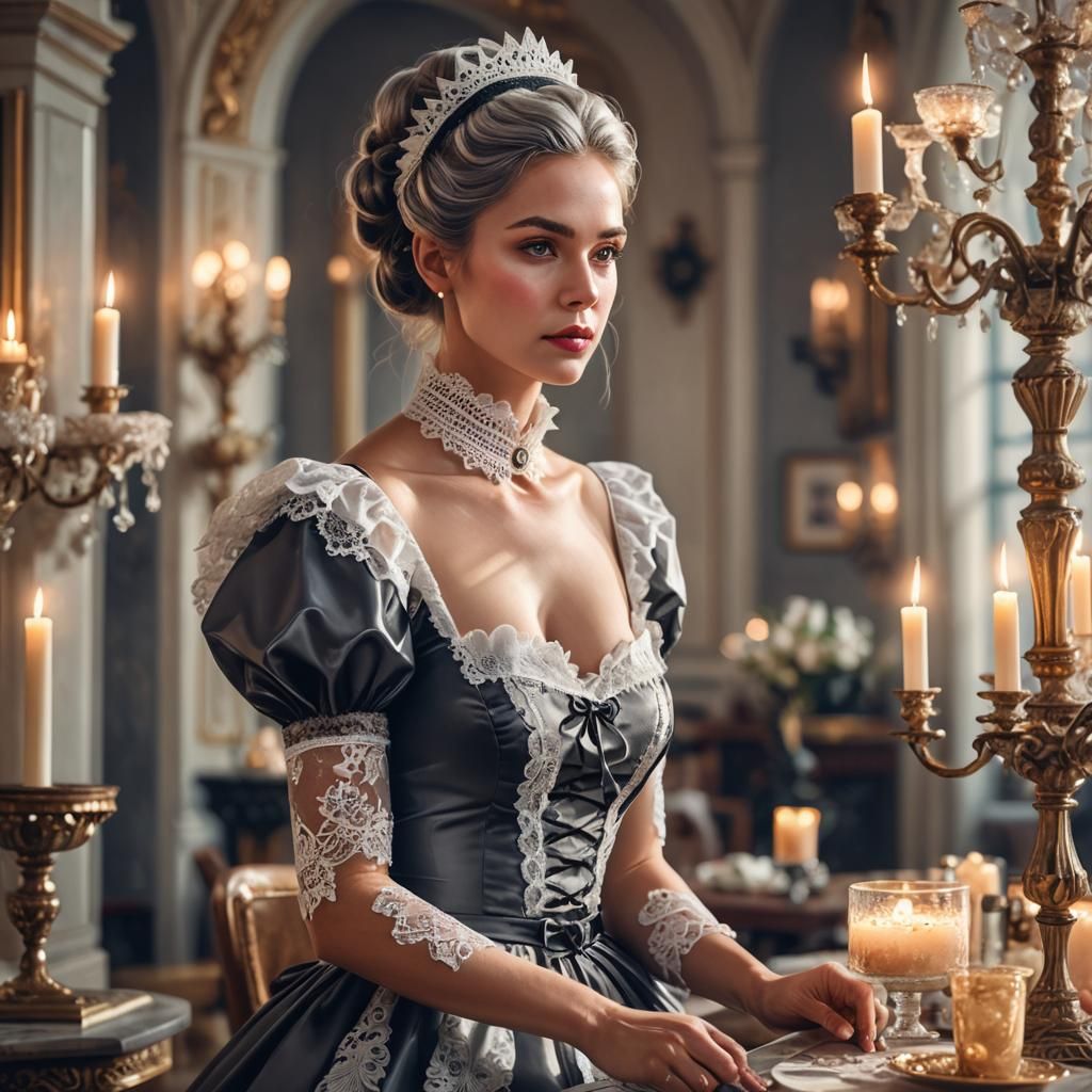 Elegant Woman as Naughty French Maid Editorial Portrait