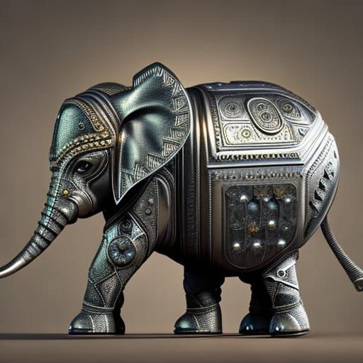 Cyborg Elephant Cub in Steampunk Style