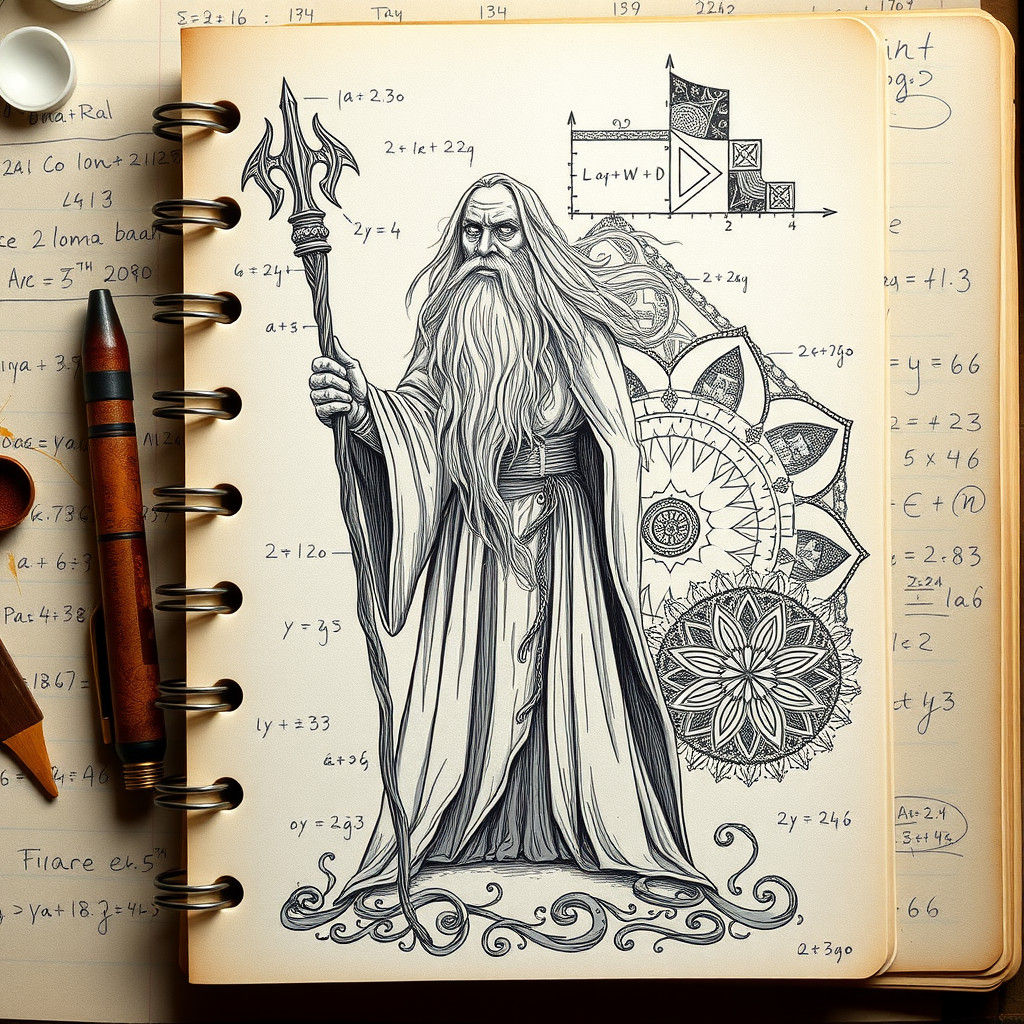 Gandalf Doodle Art Emerges from Math Notebook