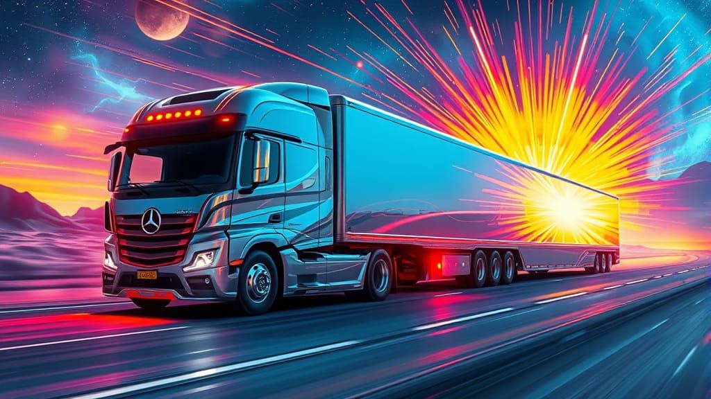Futuristic Truck Speeding Through Cosmic Landscape