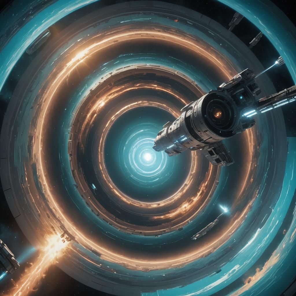 Cylindrical Space Station Emitting Cyan Energy Vortex
