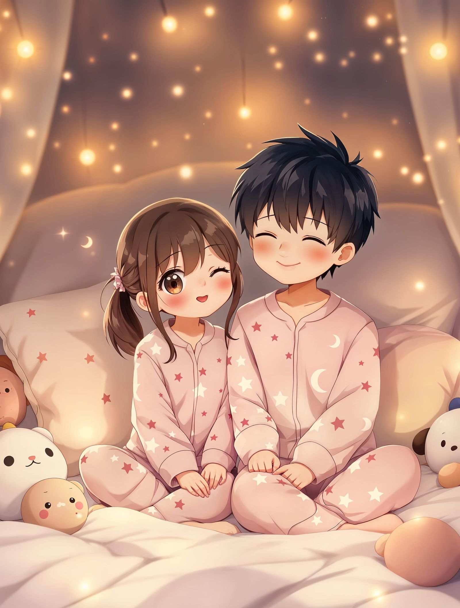 Anime Boy and Girl in Cozy Bedroom