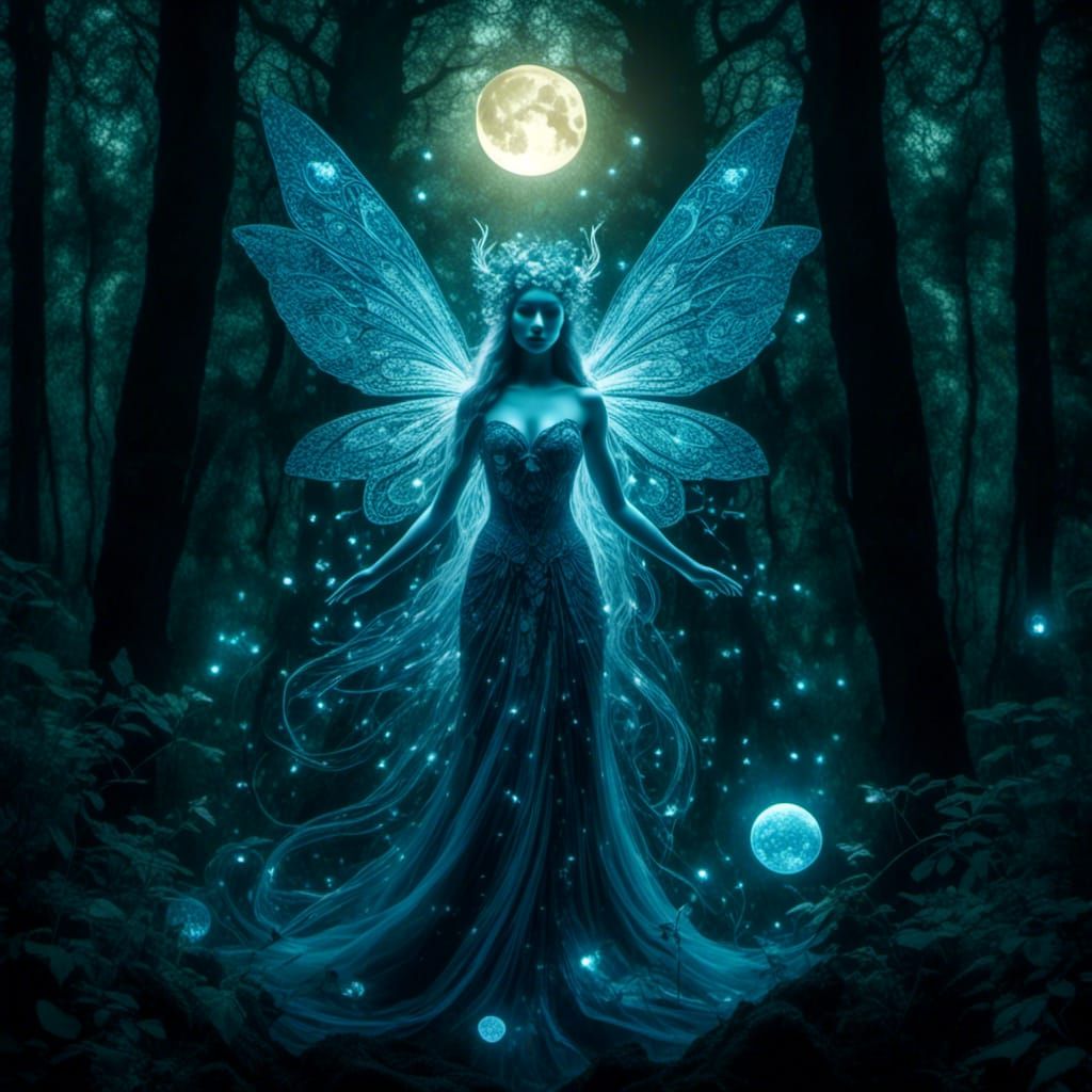 Ethereal Guardian in Mystical Forest, Double Exposure Art