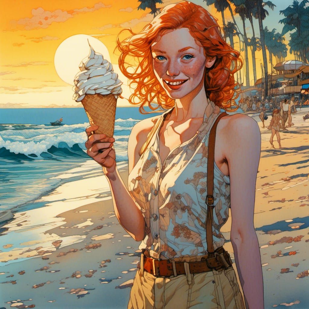 Ginger Woman Laughing as Ice Cream Melts