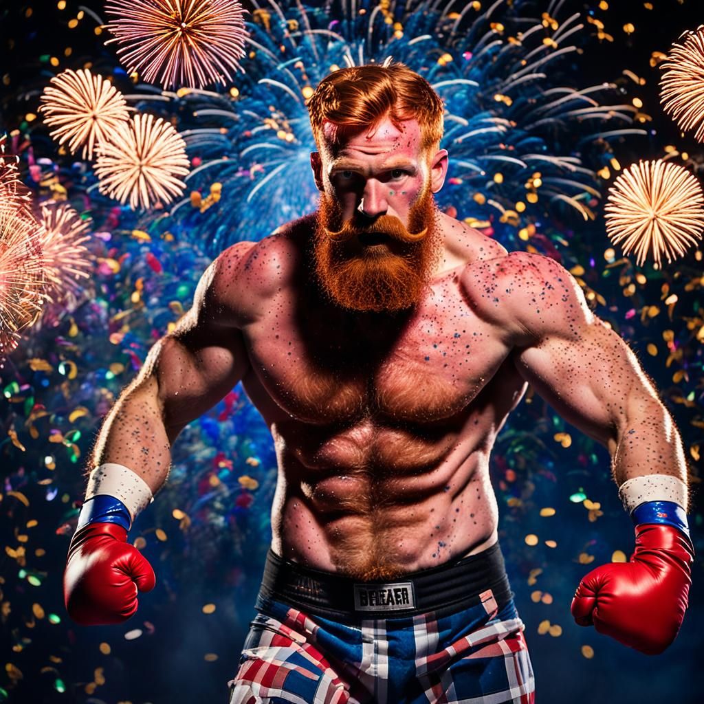 Intricate Portrait of Irish Wrestler in Fireworks