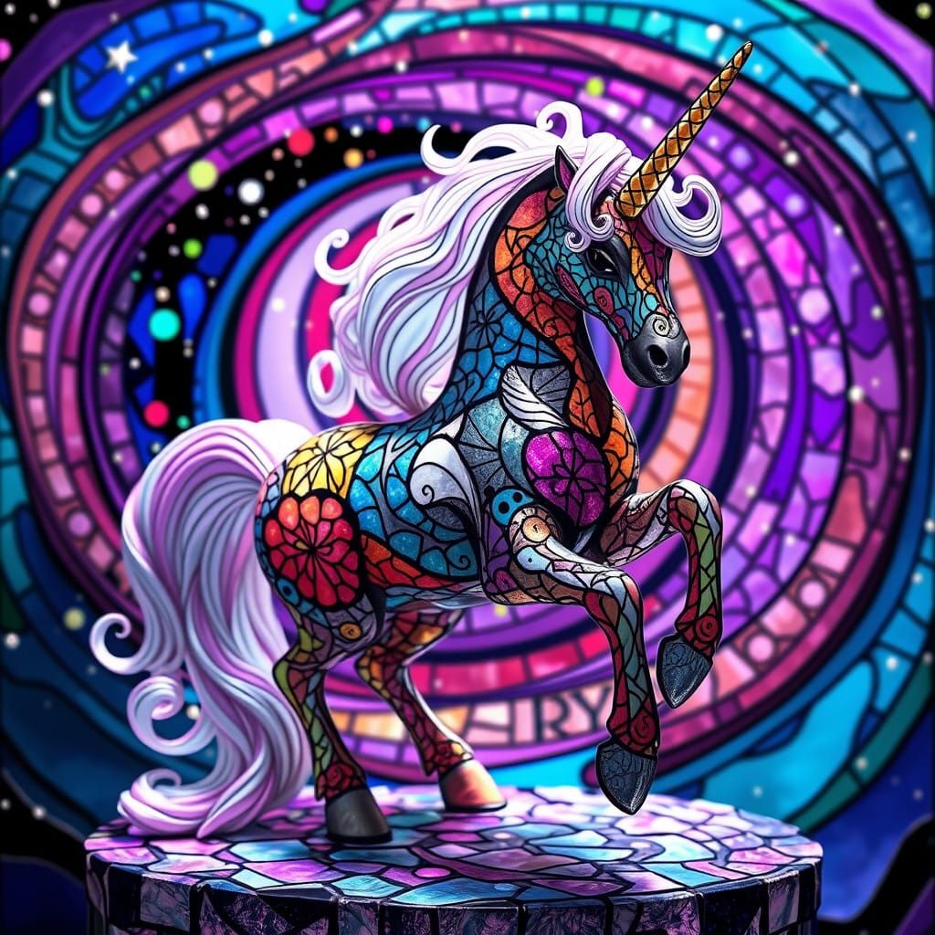 Cosmic Unicorn in Vibrant Stained Glass Style