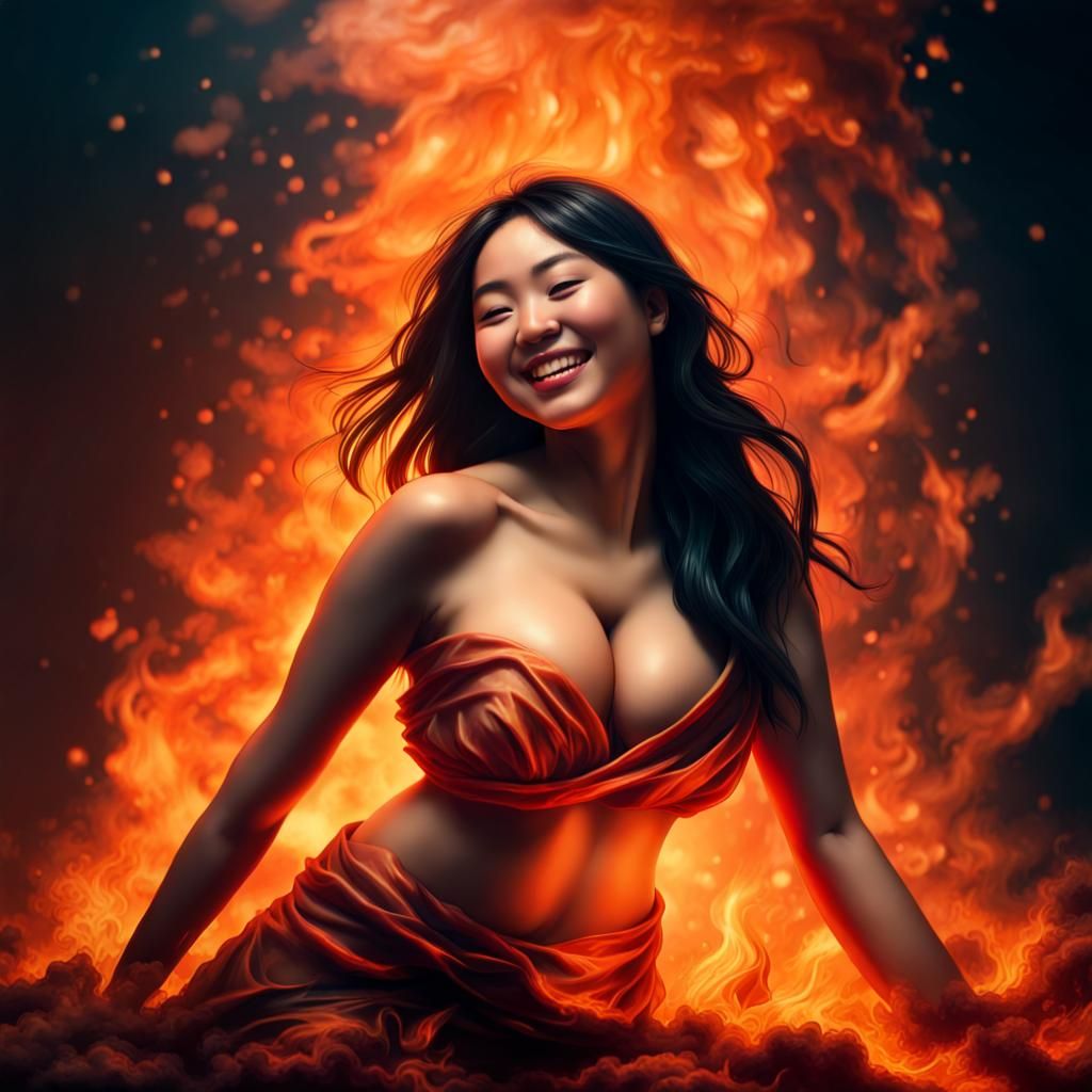 Flaming Asian Woman: Dark Fantasy Matte Painting