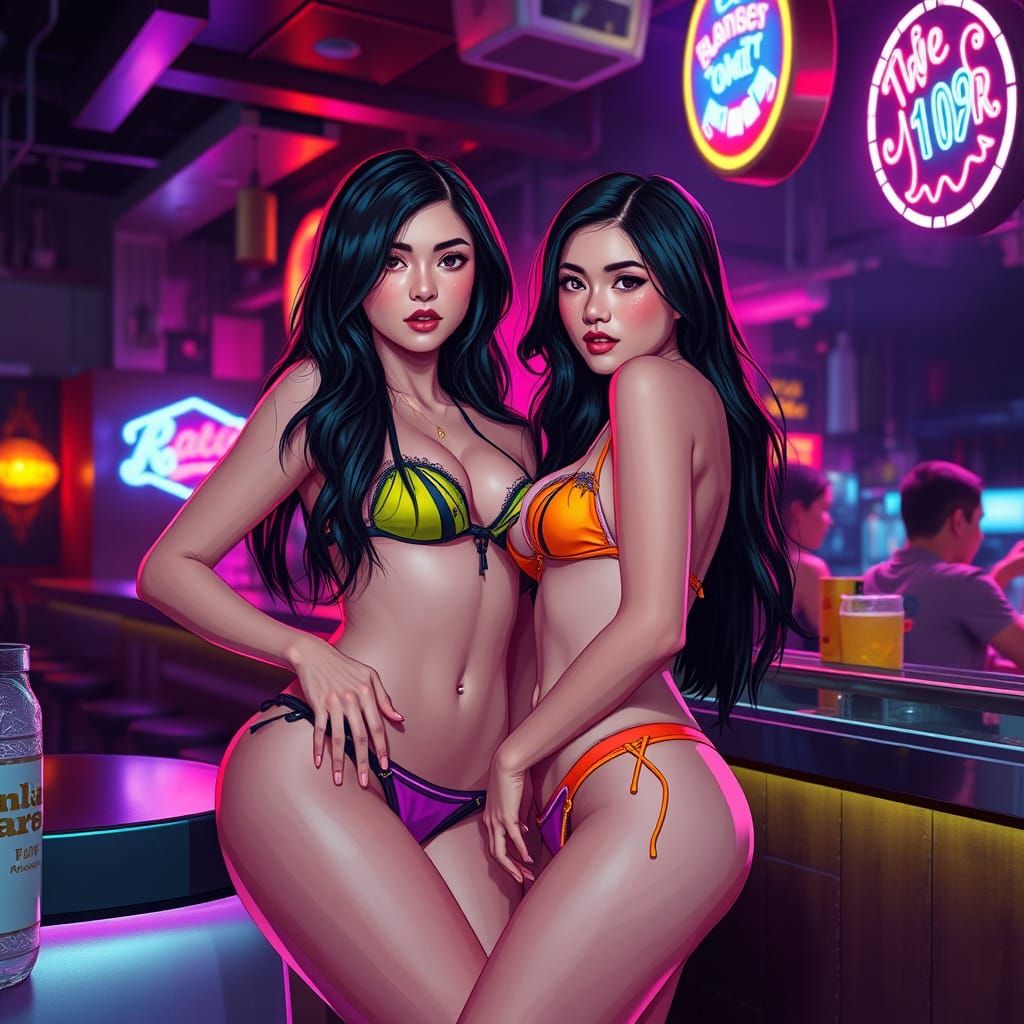 Asian Bargirls in Pattaya Bar, Cel-Shaded Manga Scan