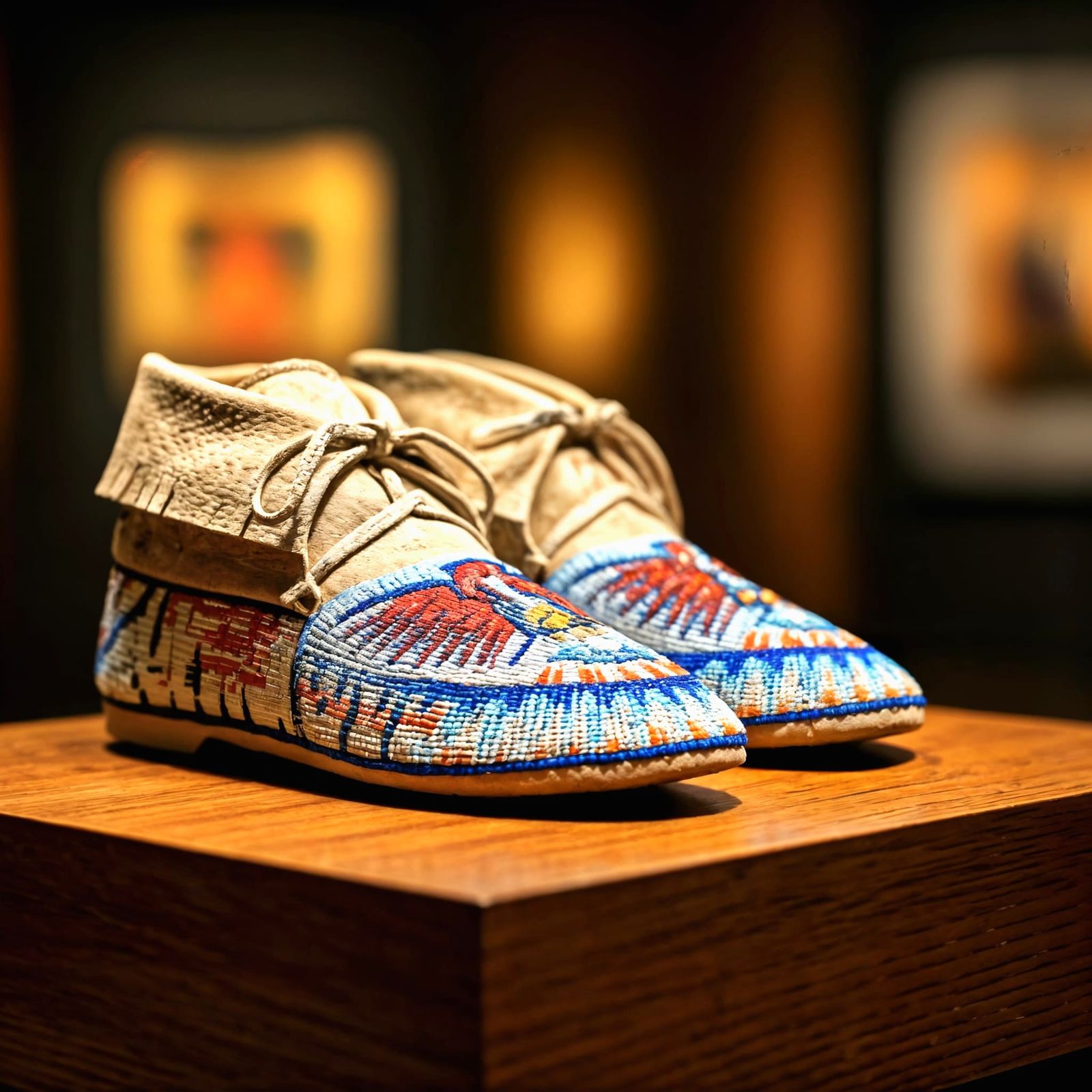 Intricate Chippewa-Cree Beaded Moccasins with Thunderbird De...