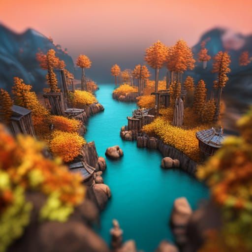 Turquoise Goat in Autumn City: Detailed Matte Painting